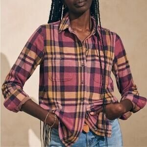 Faherty Legend Sweater Button Down Long Sleeve Shirt Pink Yellow Small